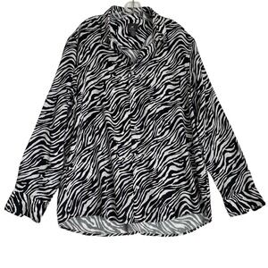 H&M Top Shirt Womens XL Zebra Lyocell Button Up Long Sleeves Relaxed Artsy Party